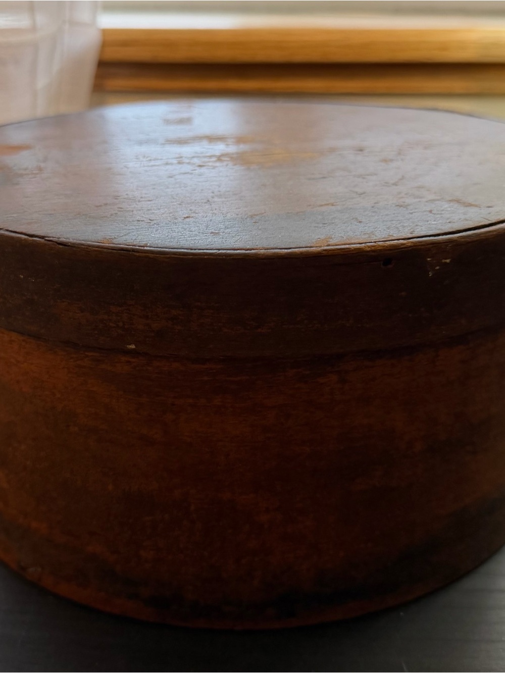 Antique Primitive Round Wooden Pantry Box with Lid Rustic Farmhouse Storage